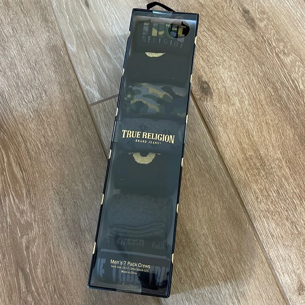 🧦True Religion 7 Pack Crew Socks Shoe Gift Pack Shoe Sz 6 to 12-1/2